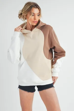 Wavey Days Color Block Hoodie with Kangaroo Pocket - Beiges