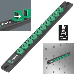 Wera Magnetic Socket Rail 1/4" Drive Twist to Unlock 9600 Empty 10 Socket Capacity 270mm