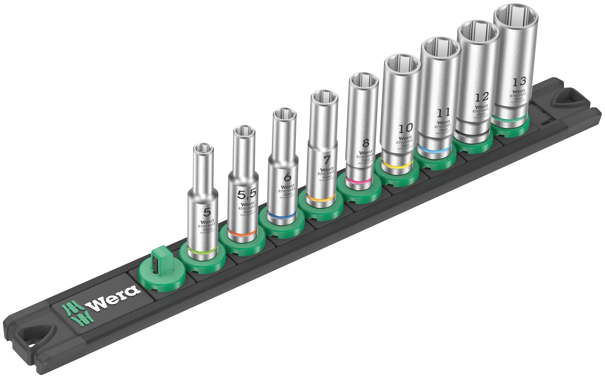 Wera Magnetic socket rail A Deep 1 socket set, 1/4" drive, 9 pieces