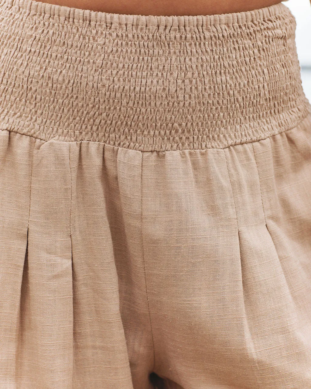 Weston Linen Blend Pocketed Smocked Pants - Camel
