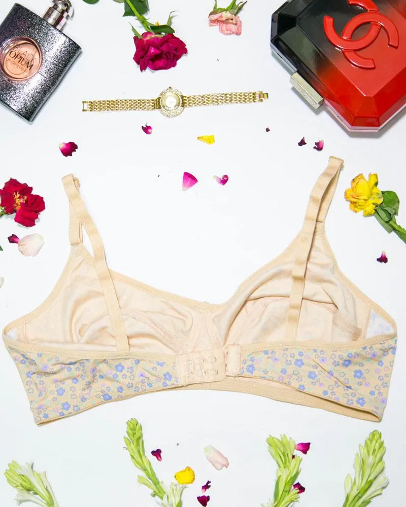 Women's Cotton Flower Print Skin Bra - Non Padded Bra - 698