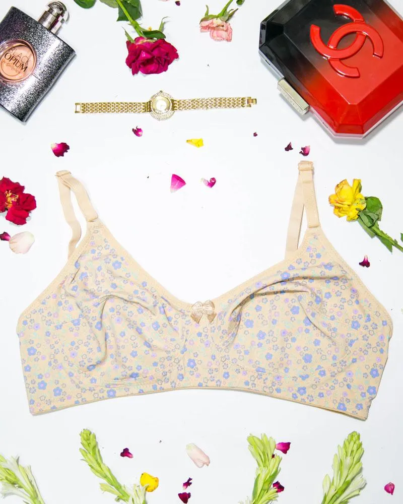 Women's Cotton Flower Print Skin Bra - Non Padded Bra - 698