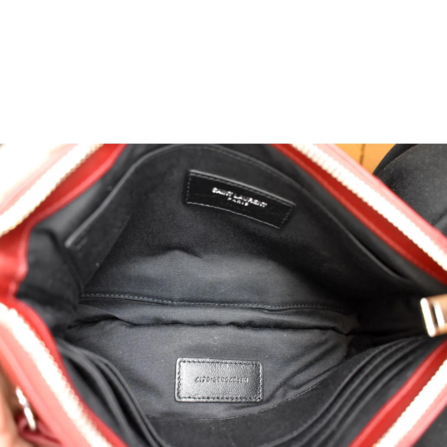 YVES SAINT LAURENT Monogram Leather Pouch Maroon
