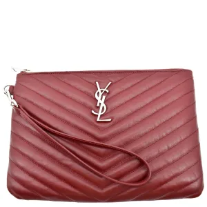 YVES SAINT LAURENT Monogram Leather Pouch Maroon