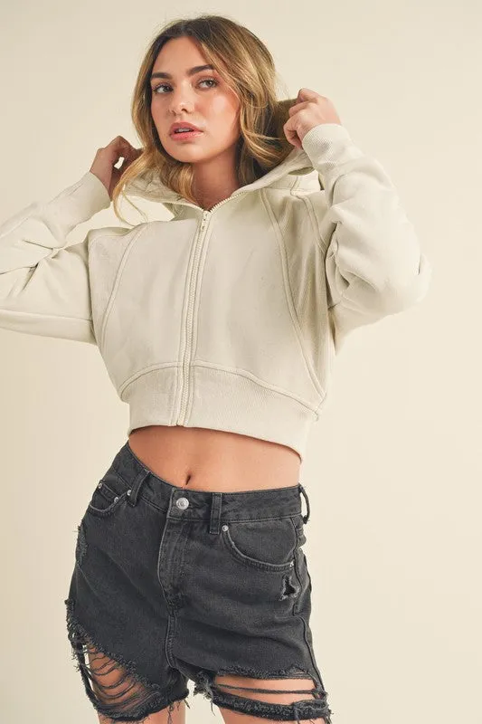 Zip Up Raglan Sleeve Cropped Hoodie