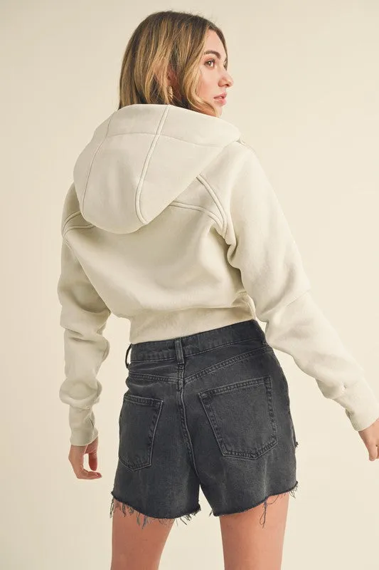 Zip Up Raglan Sleeve Cropped Hoodie